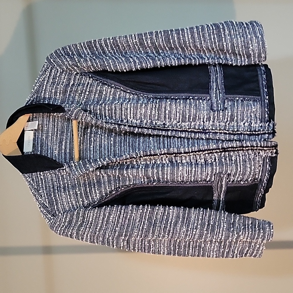 Chicos sz 1 Open Front Jacket, Mixed Media with Denim with Sparkle